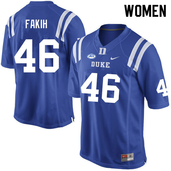 Women #46 Adam Fakih Duke Blue Devils College Football Jerseys Sale-Blue
